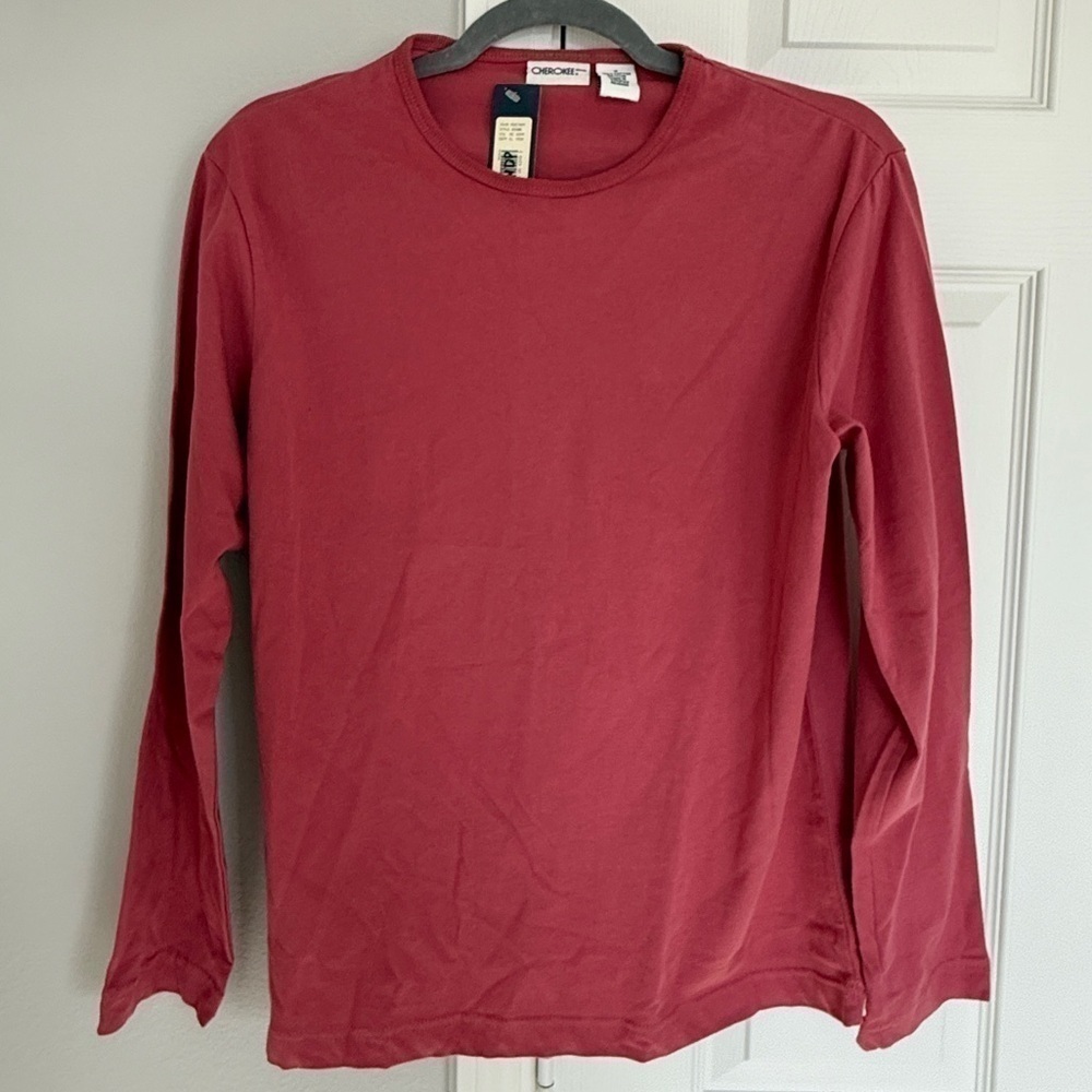 NWT Cherokee 100% Cotton Deep Pink/Red Long Sleeve Tee - Size S